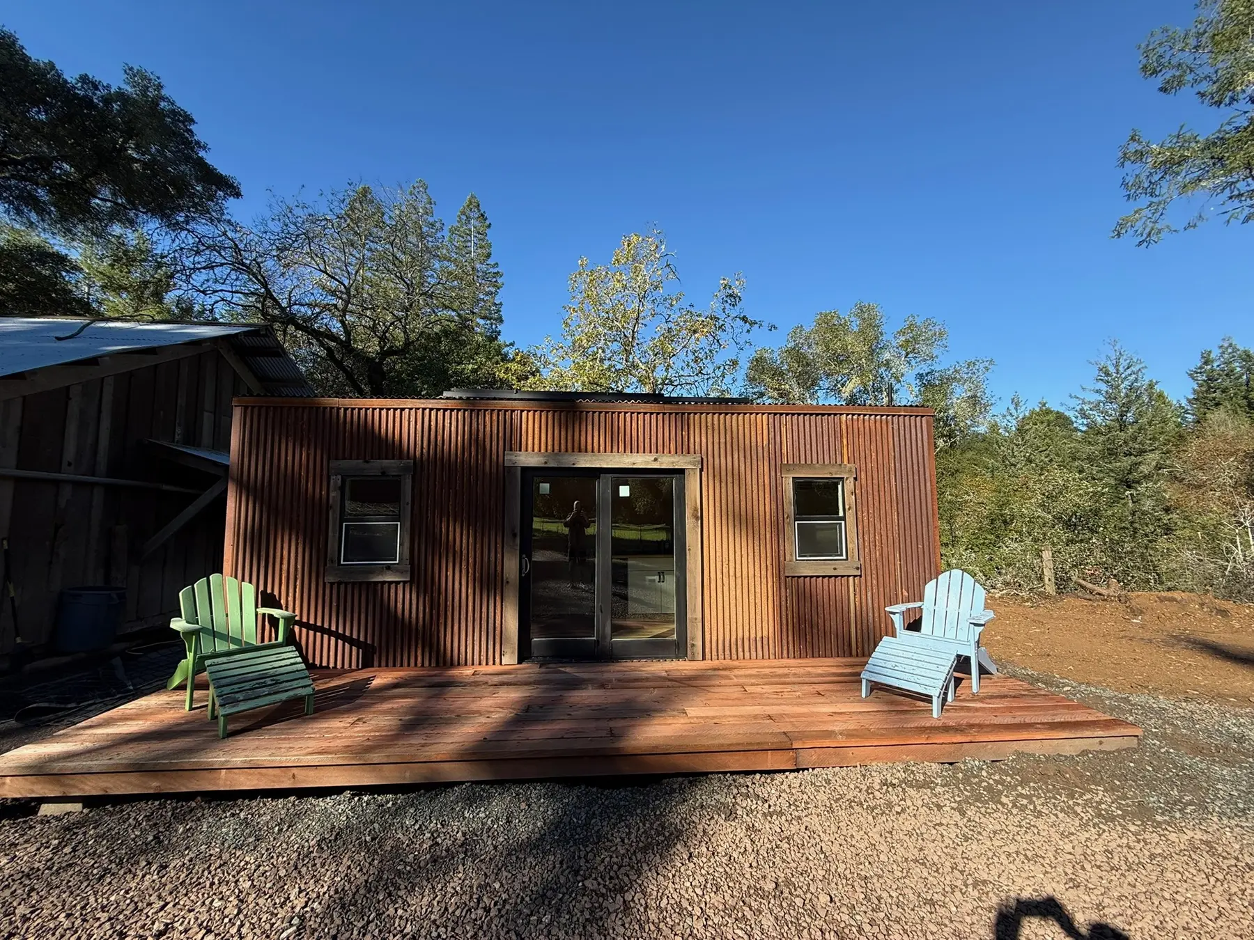 Finished Poleeko Unit 1 Corten cabin and redwood deck
